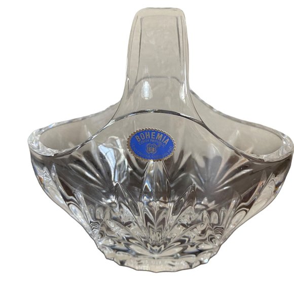 Bohemia 24% Crystal Cut Glass Fan Pattern Split Handle Basket - Picture 1 of 16